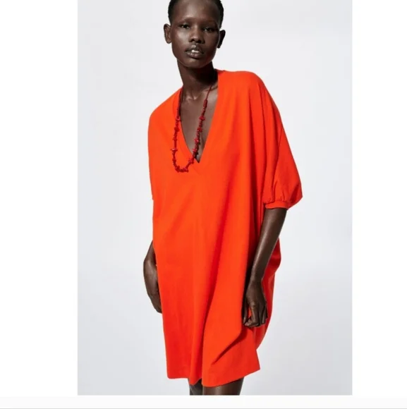 Zara Cocoon Dress In Bright Orange - Picture 3 of 8